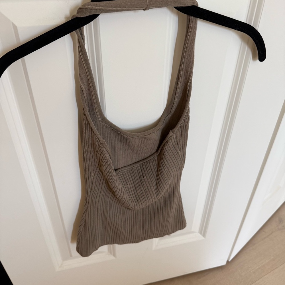 DISSH Olive Ribbed Halter Tank Top - Picture 3 of 4
